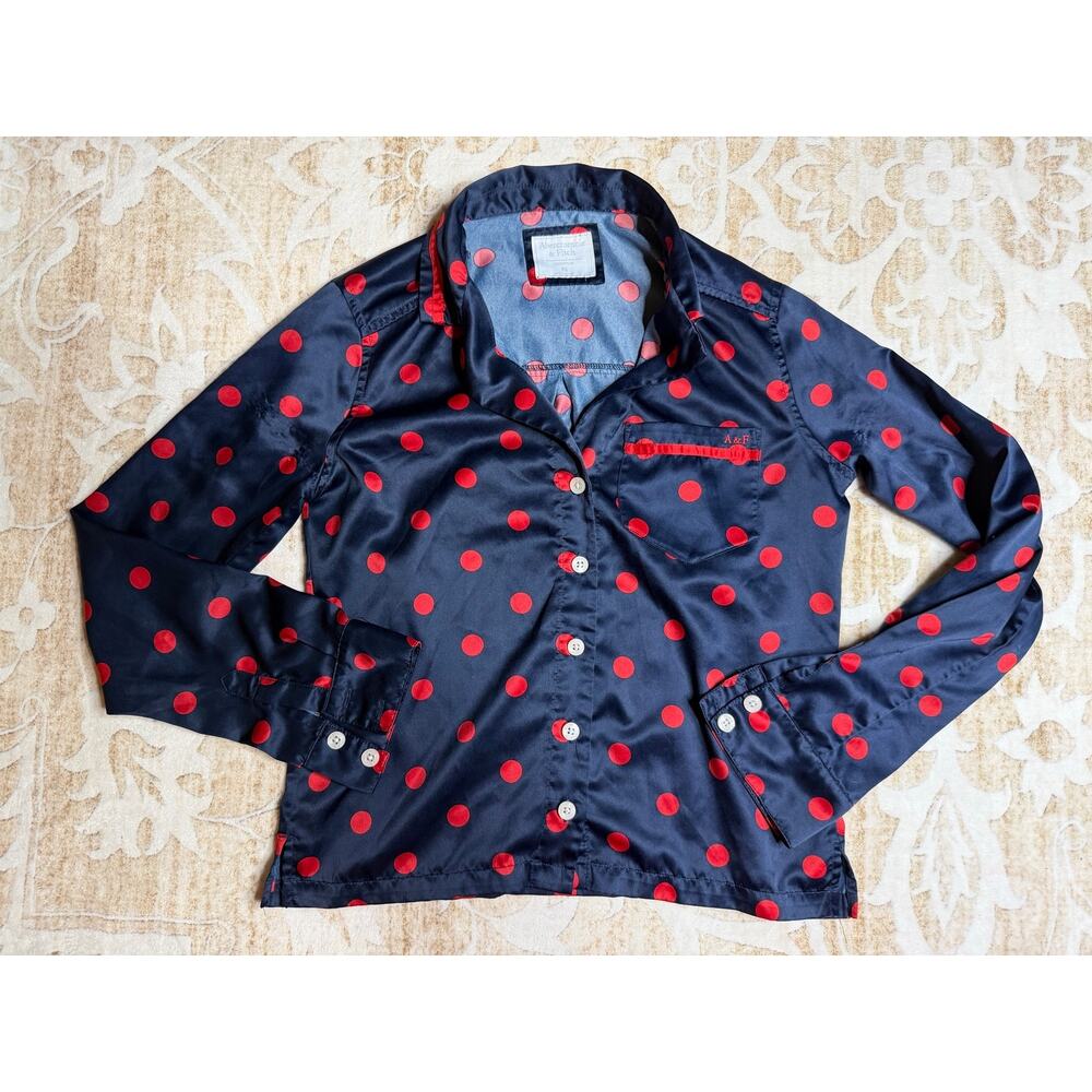 Abercombie & Fitch Blue Pajama Top with Red Polka Dots